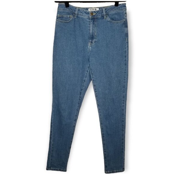 American Apparel High Waisted Tapered Jeans Medium Wash Pencil Pant 30" Inseam - Picture 1 of 9